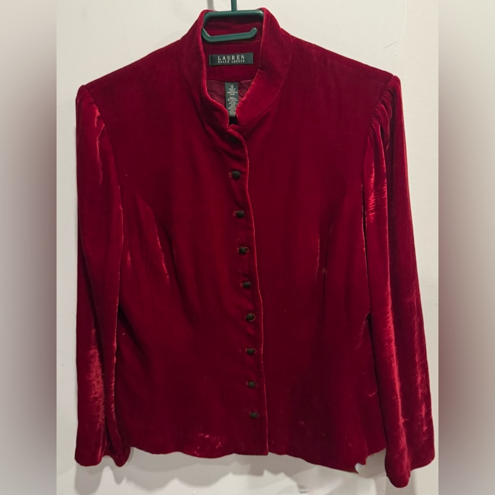 Lauren Ralph Velvet Silk Colonial Military Red blazer blouse boho party flowy 12